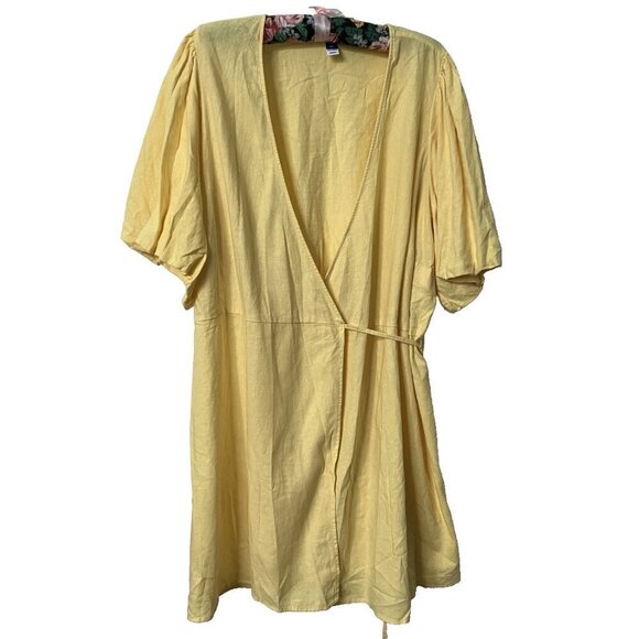 Old Navy Dress Womens 3x Yellow Wrap Puff Sleeve Mini NWT Linen Blend - Picture 1 of 11